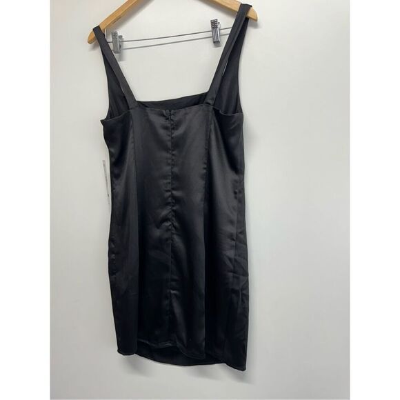 AQUA Mini Satin Dress Size Large Black‎ Square Neck Sleeves Exclusive NWT - Picture 11 of 13